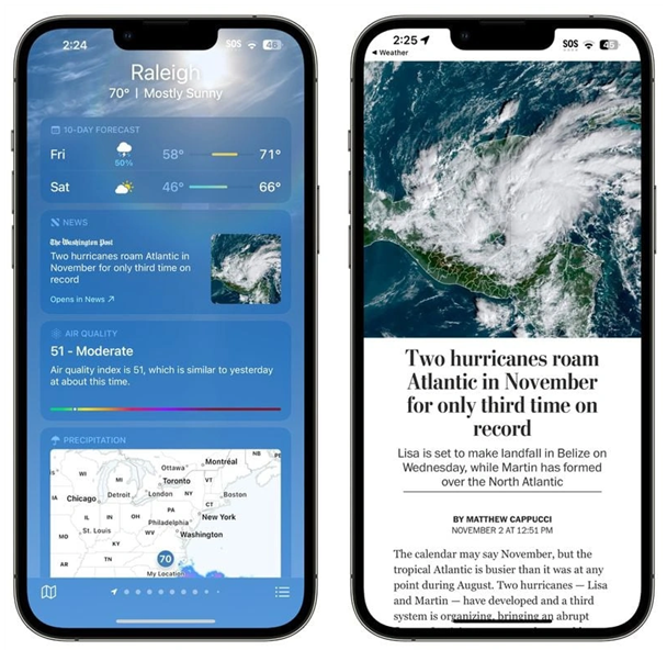 巴南苹果14维修分享iPhone 14手机如何看天气时顺带看新闻 