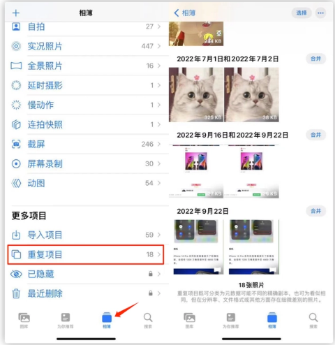 巴南苹果手机维修分享iOS 16 中相册重复项目功能使用方法 