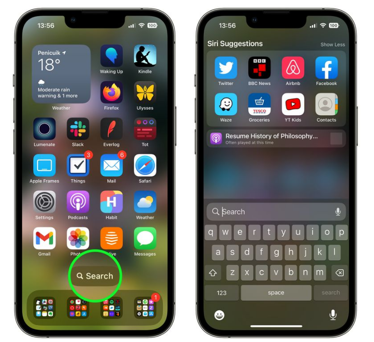 巴南苹果手机维修分享升级到 iOS 16 后，如何删除主屏幕上的搜索按钮 